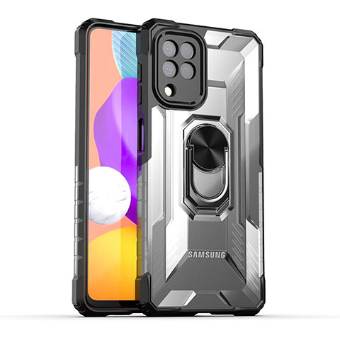 Funda Bumper Silicona y Plastico Mate Carcasa con Magnetico Anillo de dedo Soporte J02S para Samsung Galaxy M22 4G Negro