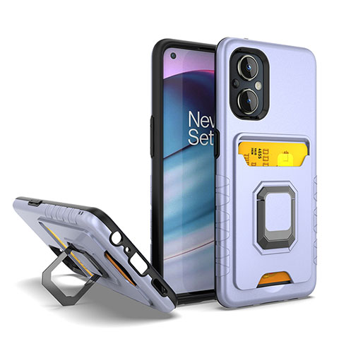 Funda Bumper Silicona y Plastico Mate Carcasa con Magnetico Anillo de dedo Soporte J03S para Oppo F21s Pro 5G Purpura Claro