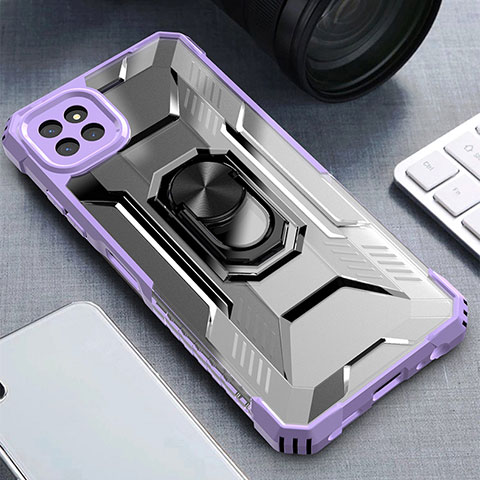 Funda Bumper Silicona y Plastico Mate Carcasa con Magnetico Anillo de dedo Soporte J03S para Samsung Galaxy A22s 5G Morado