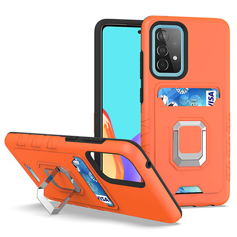 Funda Bumper Silicona y Plastico Mate Carcasa con Magnetico Anillo de dedo Soporte J03S para Samsung Galaxy A52 4G Naranja