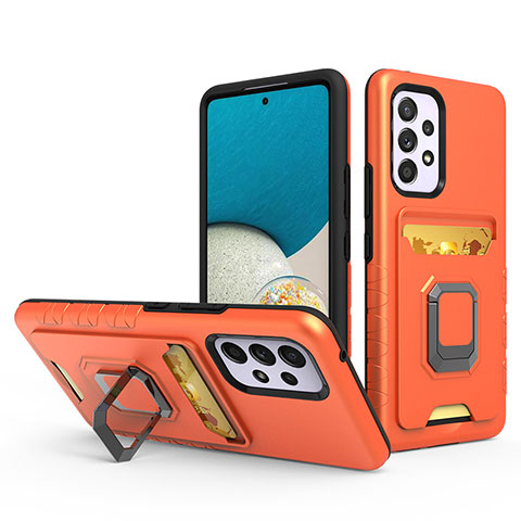 Funda Bumper Silicona y Plastico Mate Carcasa con Magnetico Anillo de dedo Soporte J03S para Samsung Galaxy A53 5G Naranja