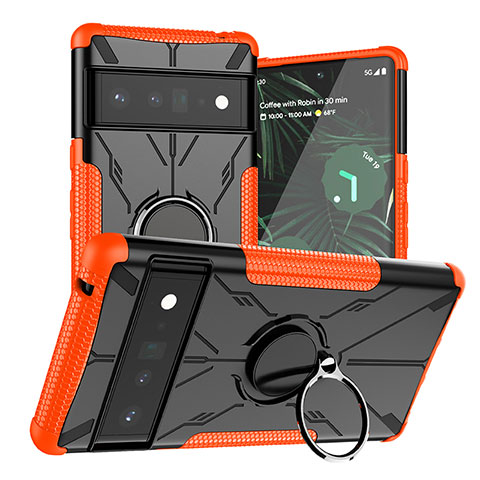 Funda Bumper Silicona y Plastico Mate Carcasa con Magnetico Anillo de dedo Soporte JX1 para Google Pixel 6 Pro 5G Naranja