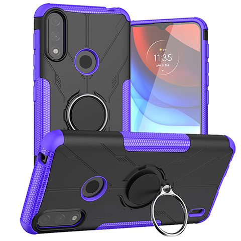 Funda Bumper Silicona y Plastico Mate Carcasa con Magnetico Anillo de dedo Soporte JX1 para Motorola Moto E7 Power Morado