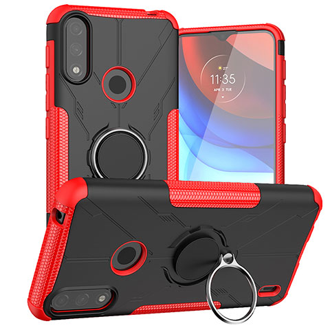 Funda Bumper Silicona y Plastico Mate Carcasa con Magnetico Anillo de dedo Soporte JX1 para Motorola Moto E7 Power Rojo