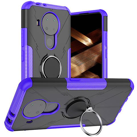 Funda Bumper Silicona y Plastico Mate Carcasa con Magnetico Anillo de dedo Soporte JX1 para Nokia 5.4 Morado