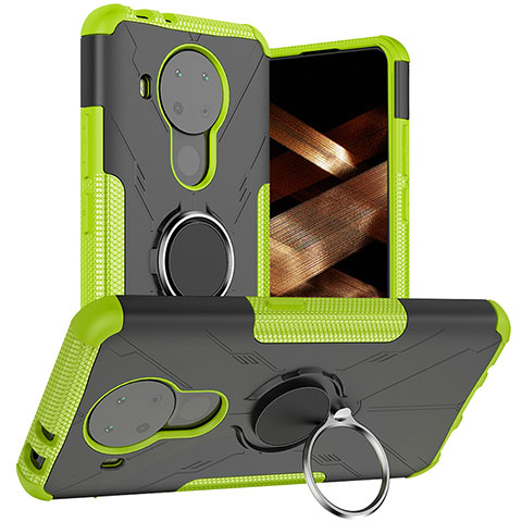 Funda Bumper Silicona y Plastico Mate Carcasa con Magnetico Anillo de dedo Soporte JX1 para Nokia 5.4 Verde