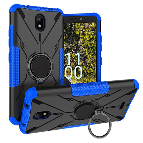 Funda Bumper Silicona y Plastico Mate Carcasa con Magnetico Anillo de dedo Soporte JX1 para Nokia C100 Azul