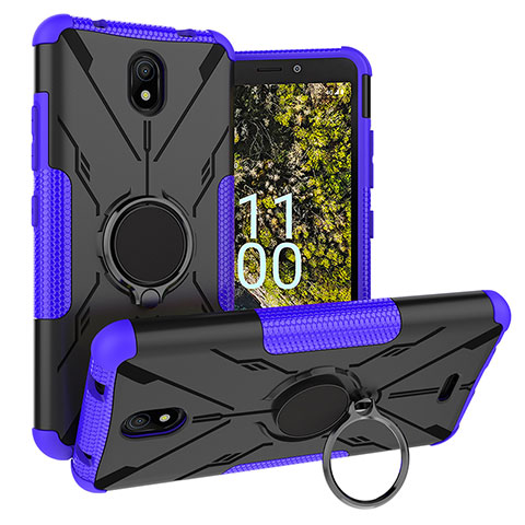 Funda Bumper Silicona y Plastico Mate Carcasa con Magnetico Anillo de dedo Soporte JX1 para Nokia C100 Morado