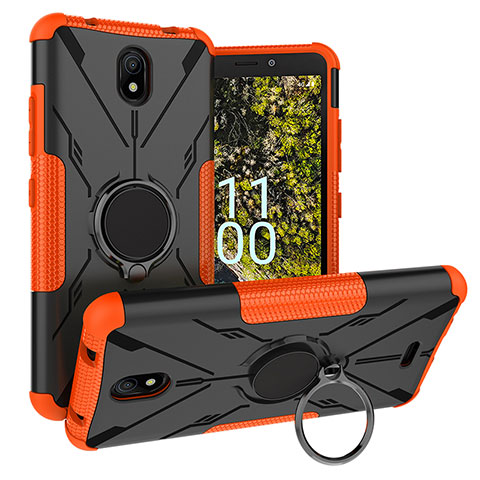 Funda Bumper Silicona y Plastico Mate Carcasa con Magnetico Anillo de dedo Soporte JX1 para Nokia C100 Naranja