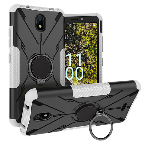 Funda Bumper Silicona y Plastico Mate Carcasa con Magnetico Anillo de dedo Soporte JX1 para Nokia C100 Plata