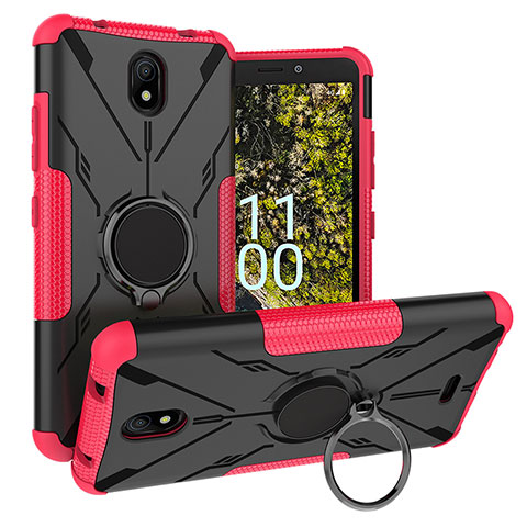 Funda Bumper Silicona y Plastico Mate Carcasa con Magnetico Anillo de dedo Soporte JX1 para Nokia C100 Rosa Roja