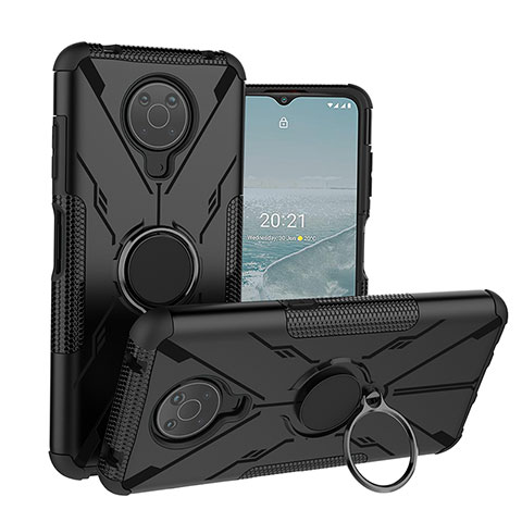 Funda Bumper Silicona y Plastico Mate Carcasa con Magnetico Anillo de dedo Soporte JX1 para Nokia G10 Negro