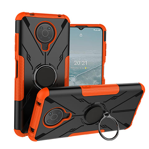 Funda Bumper Silicona y Plastico Mate Carcasa con Magnetico Anillo de dedo Soporte JX1 para Nokia G20 Naranja