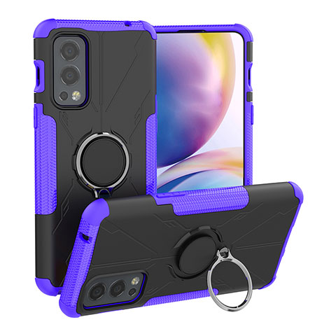 Funda Bumper Silicona y Plastico Mate Carcasa con Magnetico Anillo de dedo Soporte JX1 para OnePlus Nord 2 5G Morado