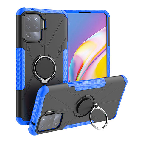 Funda Bumper Silicona y Plastico Mate Carcasa con Magnetico Anillo de dedo Soporte JX1 para Oppo A94 4G Azul