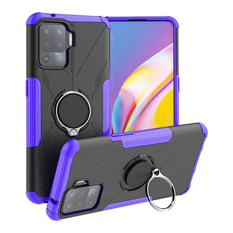 Funda Bumper Silicona y Plastico Mate Carcasa con Magnetico Anillo de dedo Soporte JX1 para Oppo A94 4G Morado