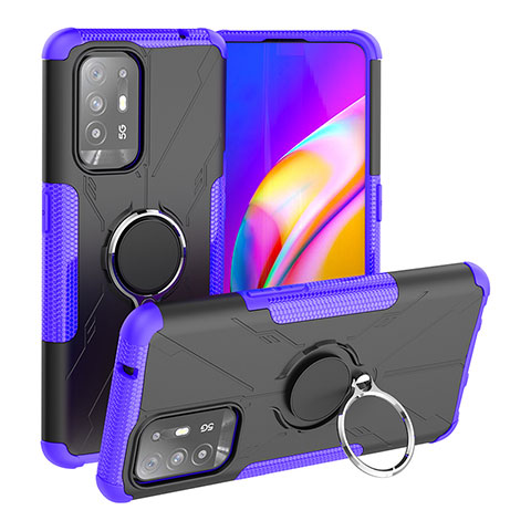 Funda Bumper Silicona y Plastico Mate Carcasa con Magnetico Anillo de dedo Soporte JX1 para Oppo A94 5G Morado