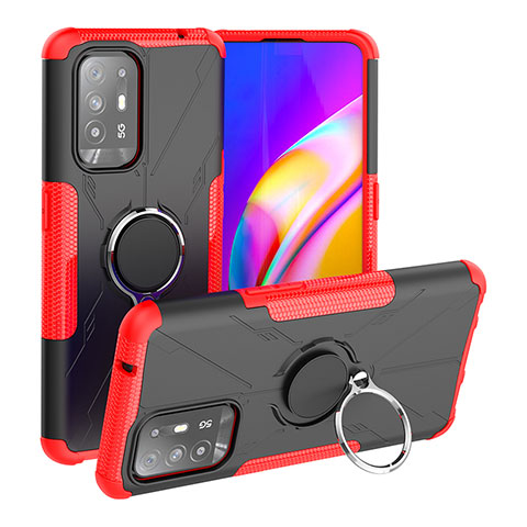 Funda Bumper Silicona y Plastico Mate Carcasa con Magnetico Anillo de dedo Soporte JX1 para Oppo A94 5G Rojo