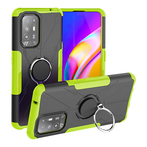 Funda Bumper Silicona y Plastico Mate Carcasa con Magnetico Anillo de dedo Soporte JX1 para Oppo A94 5G Verde