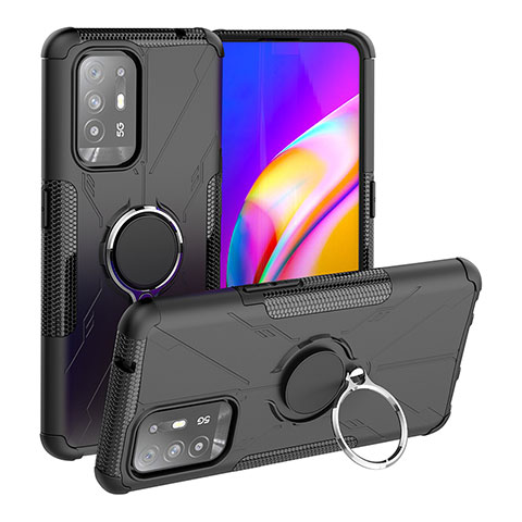 Funda Bumper Silicona y Plastico Mate Carcasa con Magnetico Anillo de dedo Soporte JX1 para Oppo A95 5G Negro