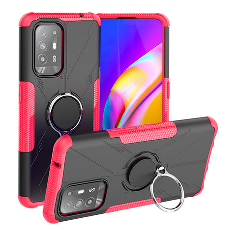 Funda Bumper Silicona y Plastico Mate Carcasa con Magnetico Anillo de dedo Soporte JX1 para Oppo Reno5 Z 5G Rojo