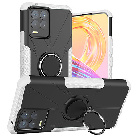 Funda Bumper Silicona y Plastico Mate Carcasa con Magnetico Anillo de dedo Soporte JX1 para Realme 8 4G Plata