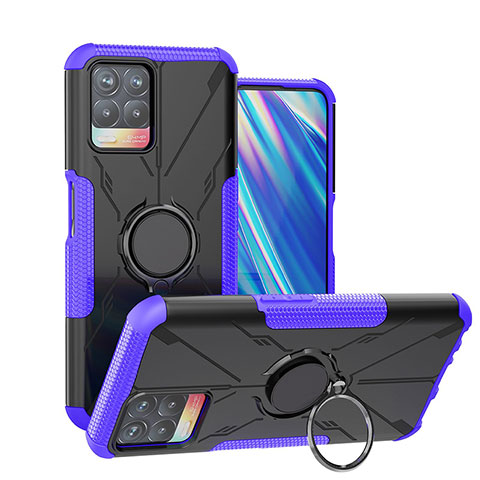 Funda Bumper Silicona y Plastico Mate Carcasa con Magnetico Anillo de dedo Soporte JX1 para Realme 8i Morado