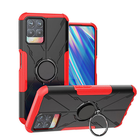 Funda Bumper Silicona y Plastico Mate Carcasa con Magnetico Anillo de dedo Soporte JX1 para Realme 8i Rojo