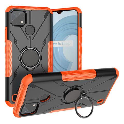 Funda Bumper Silicona y Plastico Mate Carcasa con Magnetico Anillo de dedo Soporte JX1 para Realme C21Y Naranja