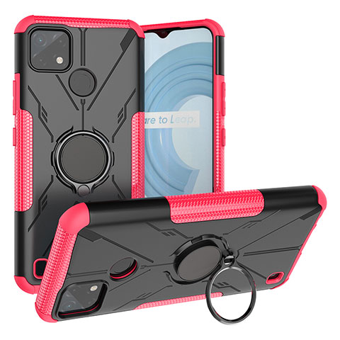 Funda Bumper Silicona y Plastico Mate Carcasa con Magnetico Anillo de dedo Soporte JX1 para Realme C25Y India Rosa Roja