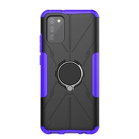 Funda Bumper Silicona y Plastico Mate Carcasa con Magnetico Anillo de dedo Soporte JX1 para Samsung Galaxy A02s Morado