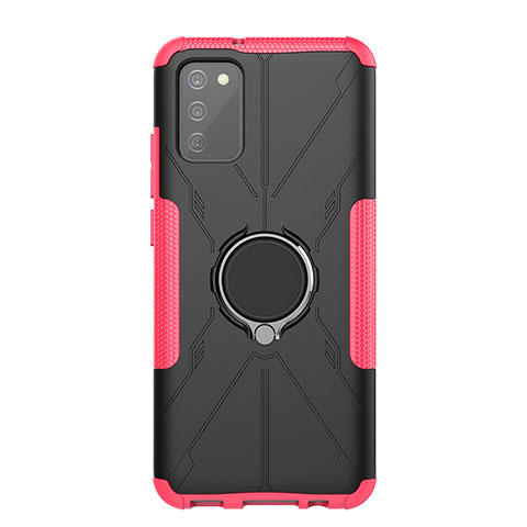 Funda Bumper Silicona y Plastico Mate Carcasa con Magnetico Anillo de dedo Soporte JX1 para Samsung Galaxy A02s Rosa Roja