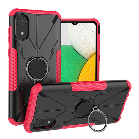 Funda Bumper Silicona y Plastico Mate Carcasa con Magnetico Anillo de dedo Soporte JX1 para Samsung Galaxy A03 Core Rosa Roja