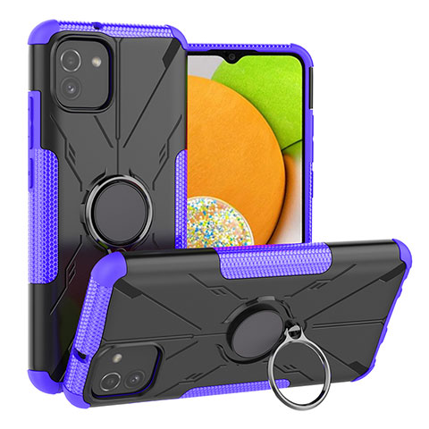 Funda Bumper Silicona y Plastico Mate Carcasa con Magnetico Anillo de dedo Soporte JX1 para Samsung Galaxy A03 Morado