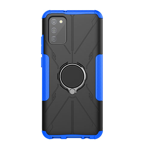 Funda Bumper Silicona y Plastico Mate Carcasa con Magnetico Anillo de dedo Soporte JX1 para Samsung Galaxy A03s Azul