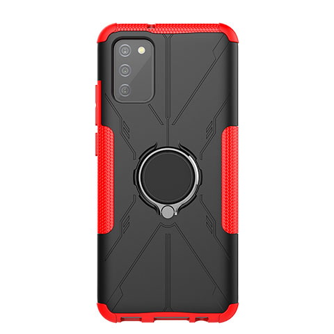 Funda Bumper Silicona y Plastico Mate Carcasa con Magnetico Anillo de dedo Soporte JX1 para Samsung Galaxy A03s Rojo