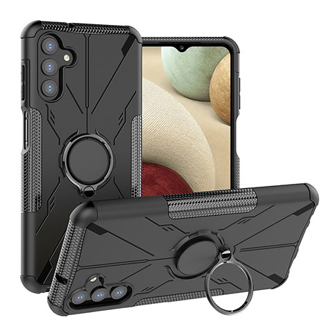 Funda Bumper Silicona y Plastico Mate Carcasa con Magnetico Anillo de dedo Soporte JX1 para Samsung Galaxy A04s Negro