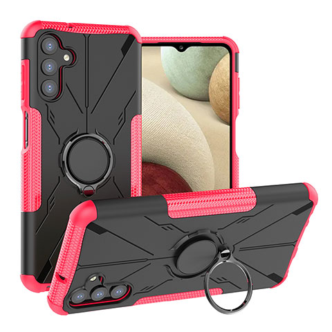 Funda Bumper Silicona y Plastico Mate Carcasa con Magnetico Anillo de dedo Soporte JX1 para Samsung Galaxy A04s Rosa Roja