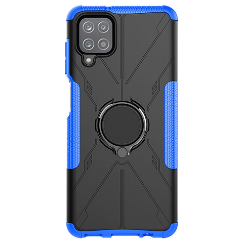 Funda Bumper Silicona y Plastico Mate Carcasa con Magnetico Anillo de dedo Soporte JX1 para Samsung Galaxy A12 5G Azul