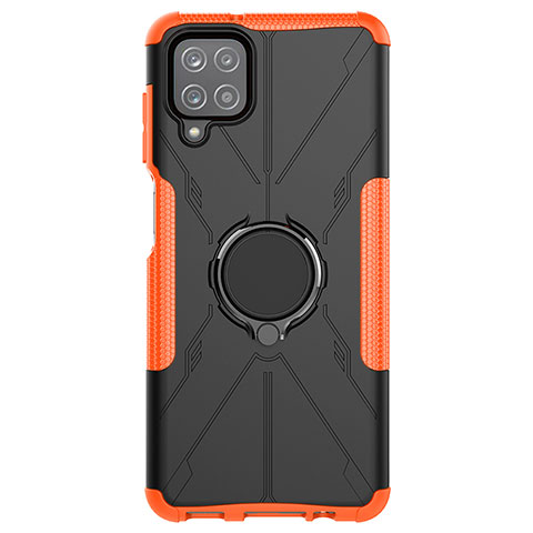 Funda Bumper Silicona y Plastico Mate Carcasa con Magnetico Anillo de dedo Soporte JX1 para Samsung Galaxy A12 Nacho Naranja