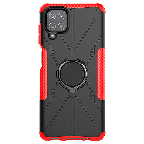 Funda Bumper Silicona y Plastico Mate Carcasa con Magnetico Anillo de dedo Soporte JX1 para Samsung Galaxy A12 Rojo