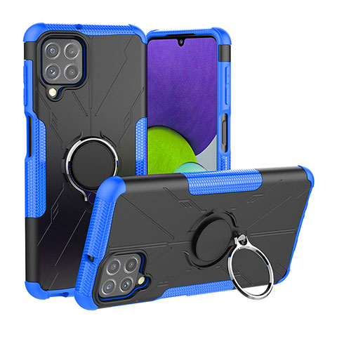 Funda Bumper Silicona y Plastico Mate Carcasa con Magnetico Anillo de dedo Soporte JX1 para Samsung Galaxy A22 4G Azul