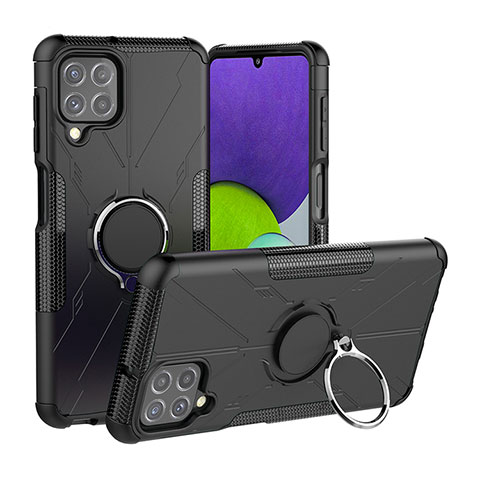 Funda Bumper Silicona y Plastico Mate Carcasa con Magnetico Anillo de dedo Soporte JX1 para Samsung Galaxy A22 4G Negro