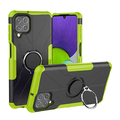 Funda Bumper Silicona y Plastico Mate Carcasa con Magnetico Anillo de dedo Soporte JX1 para Samsung Galaxy A22 4G Verde