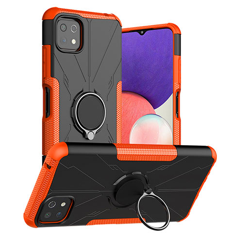 Funda Bumper Silicona y Plastico Mate Carcasa con Magnetico Anillo de dedo Soporte JX1 para Samsung Galaxy A22 5G Naranja