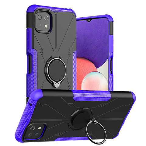 Funda Bumper Silicona y Plastico Mate Carcasa con Magnetico Anillo de dedo Soporte JX1 para Samsung Galaxy A22s 5G Morado