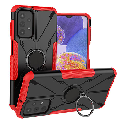 Funda Bumper Silicona y Plastico Mate Carcasa con Magnetico Anillo de dedo Soporte JX1 para Samsung Galaxy A23 4G Rojo