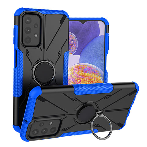 Funda Bumper Silicona y Plastico Mate Carcasa con Magnetico Anillo de dedo Soporte JX1 para Samsung Galaxy A23 5G Azul