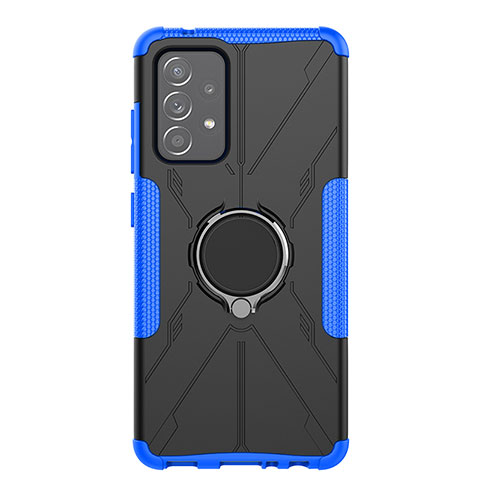 Funda Bumper Silicona y Plastico Mate Carcasa con Magnetico Anillo de dedo Soporte JX1 para Samsung Galaxy A52 4G Azul