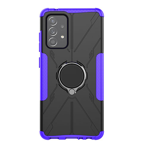 Funda Bumper Silicona y Plastico Mate Carcasa con Magnetico Anillo de dedo Soporte JX1 para Samsung Galaxy A52 4G Morado